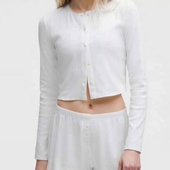 Lululemon Cotton Pointelle Cropped Button Shirt White XS - Picture 1 of 5